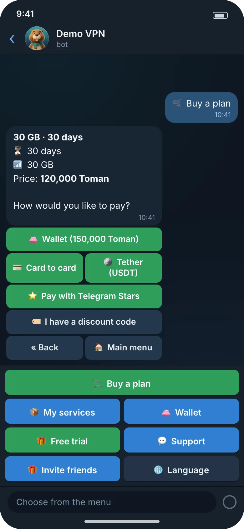 Illustration: a plan's details and its payment methods